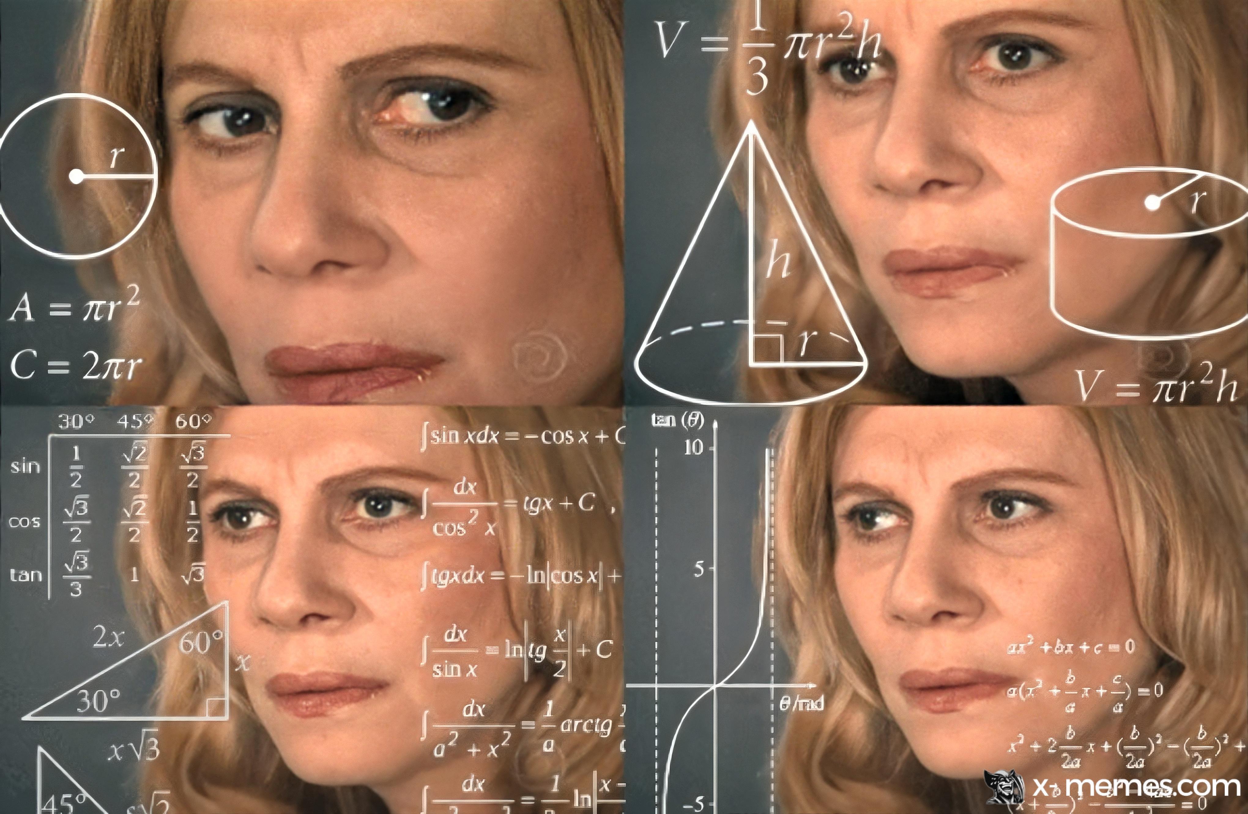 Mème : Femme confuse calculs maths