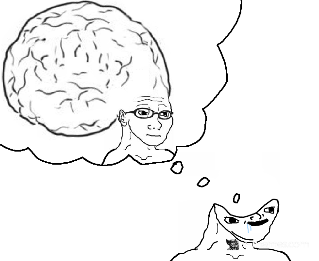 Mème : Wojak bête pense avoir un gros cerveau