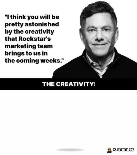 Portrait de Strauss Zelnick avec une citation sur le marketing de Rockstar, suivi d’un grand vide blanc sous le texte « THE CREATIVITY: »