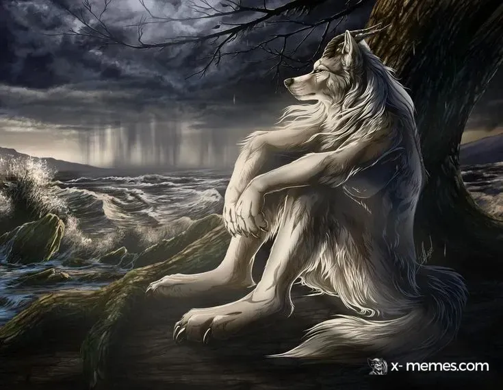 Mème : Loup alpha assis réfléchit