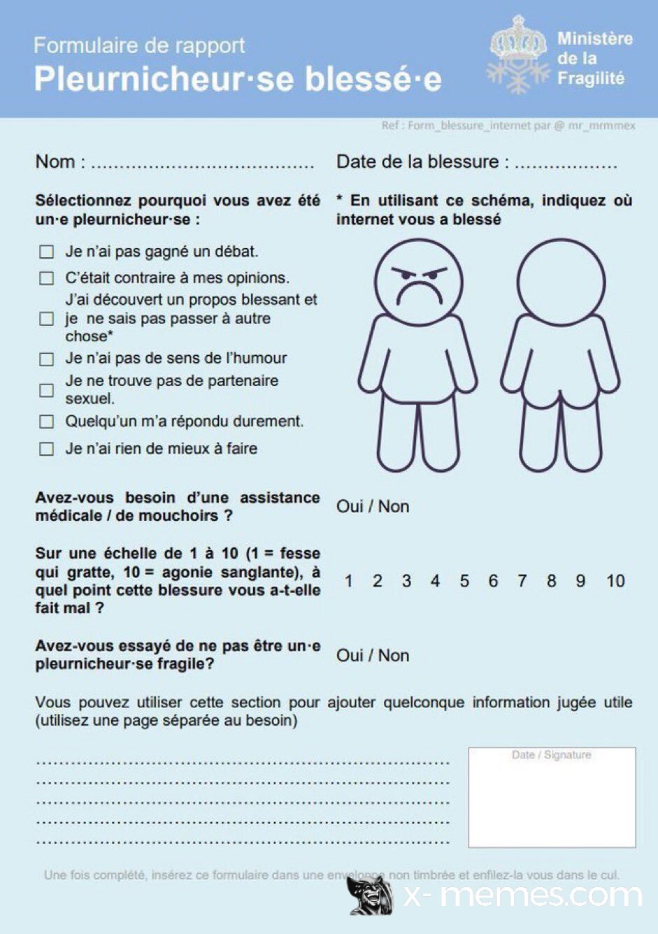 Mème : Formulaire de pleurnicheur