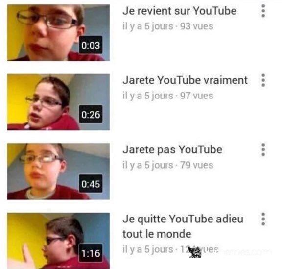 Mème : Je reviens sur Youtube, j'arrête Youtube