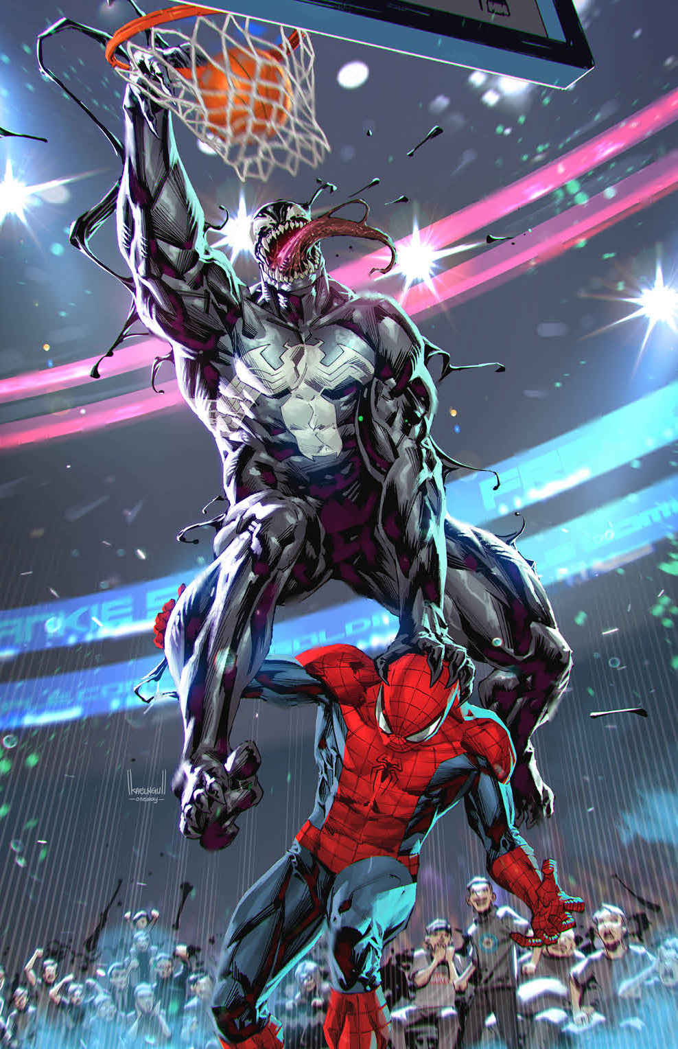 Venom dunk sur Spiderman au basket