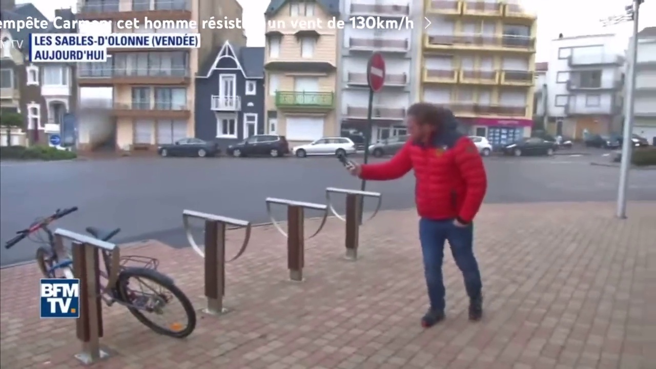 Mème : Cet homme peine à tenir debout tant le vent souffle -BFM TV